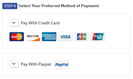 唯一付款方式是信用卡或借記卡以及PayPal