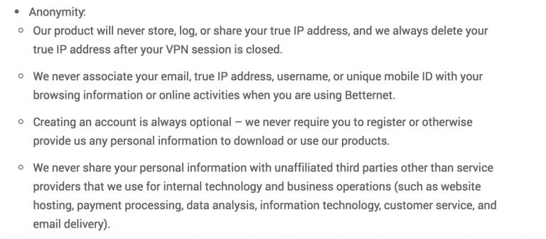 Betternet VPN 隱私政策
