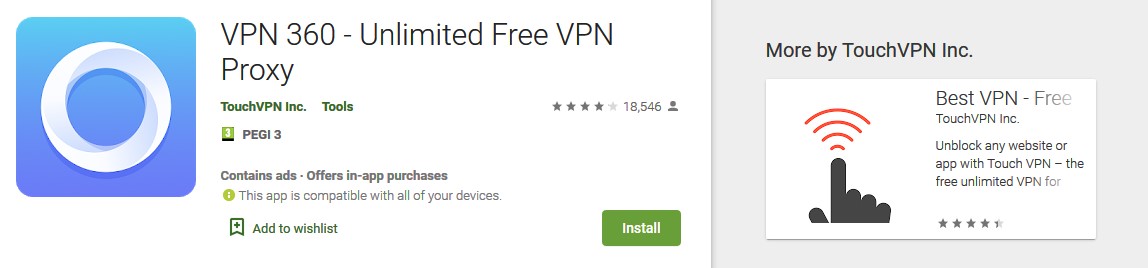 VPN 360 在Google Play商店中查找信息
